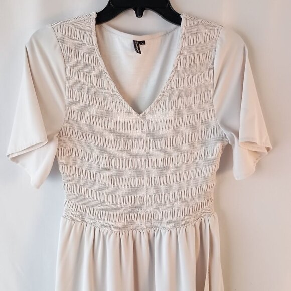 Zattcas Women Maxi Dress M Smocked V Neck Short Sleeve High Low Flowy Long - Picture 3 of 7